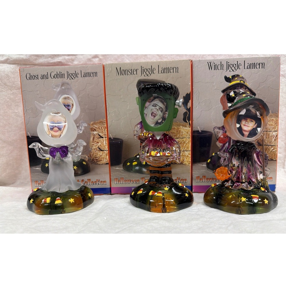 Heritage Mint Halloween Harvest Jiggle Lantern Bobblehead Photo Frame Lot of 3